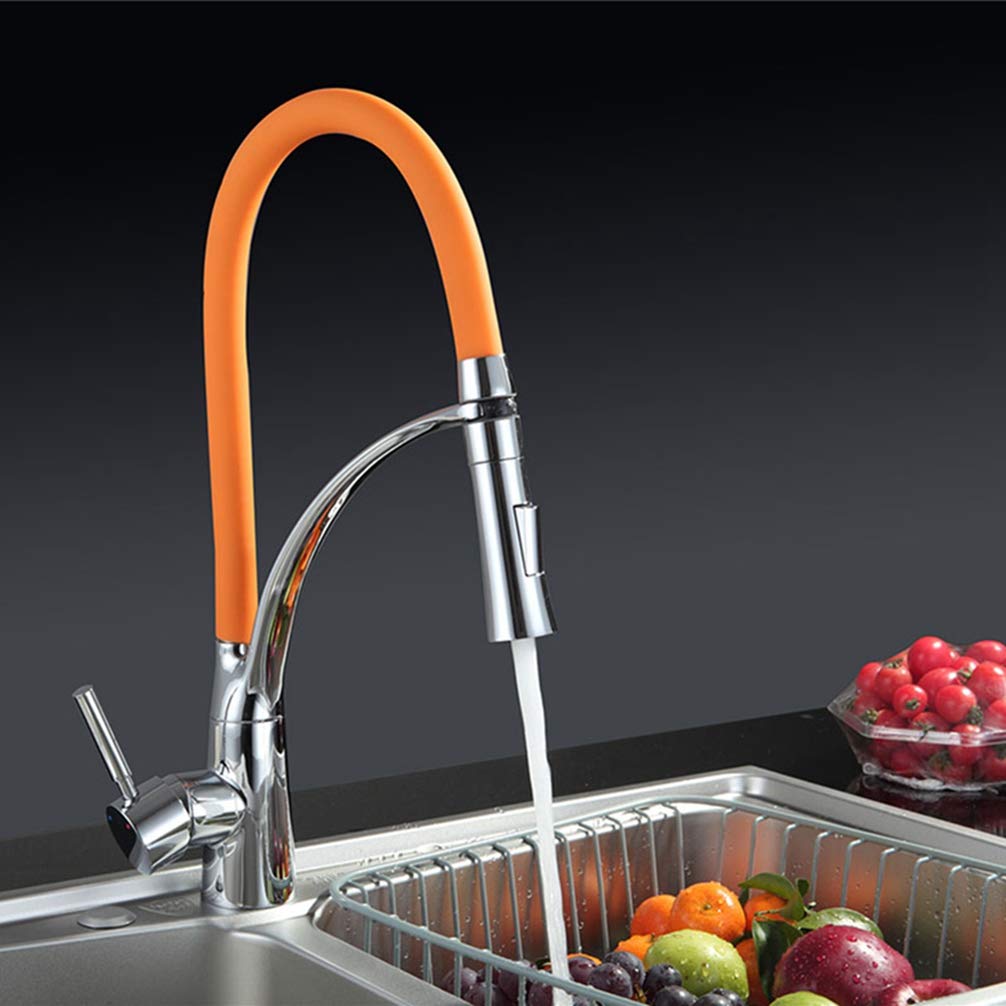Robinet de cuisine design pivotant 2 fonctions en laiton chrome et orange moderne