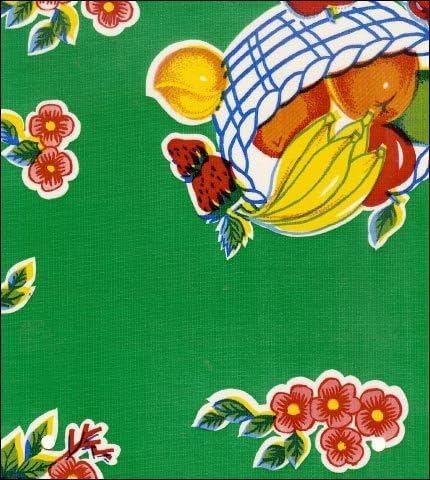 Round Oilcloth Tablecloth in Fruit Basket Green - You Pick The Size!