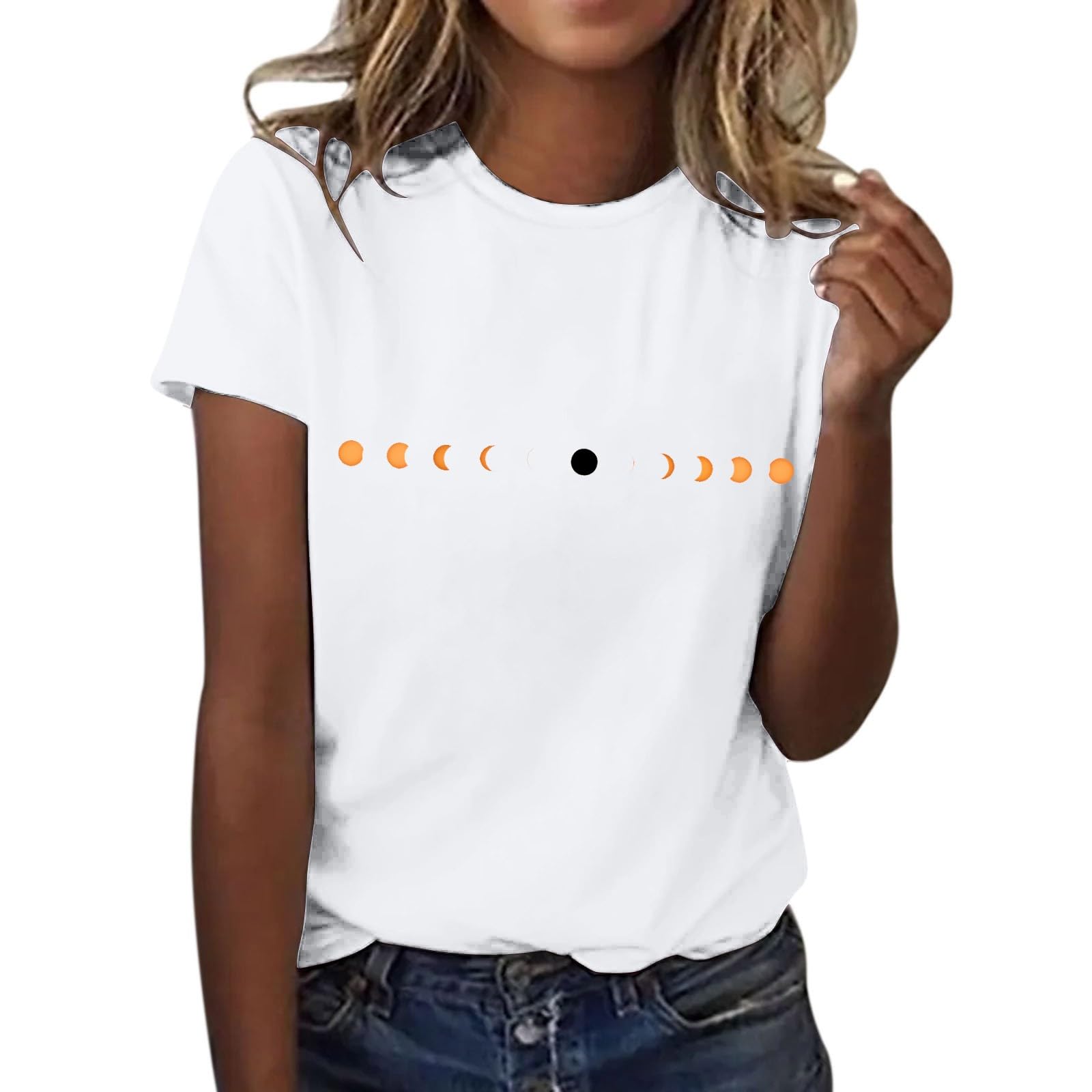 AMDOLE Camiseta de manga corta con cuello redondo para mujer