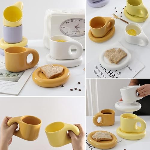 Miniatura 4 de Taza de café de cerámica, juego de tazas de café de cerámica de 10 onzas, tazas de capuchino de porcelana para café con leche, juego de tazas de