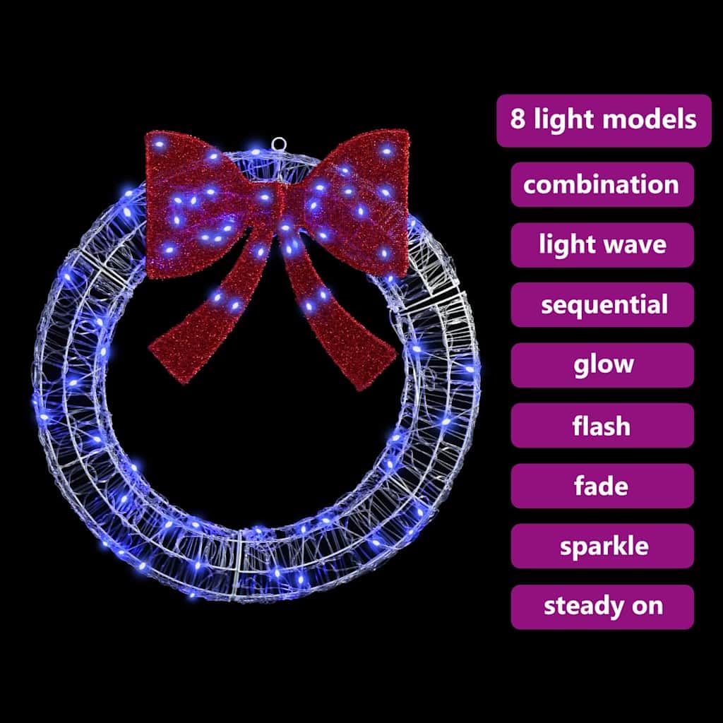Couronne avec 60 LED bleues en acrylique 76 x 76 x 8,5 cm avec port USB et télécommande, décoration d'arbre de Noël, décoration festive pour salon, fenêtre, Avent et hiver