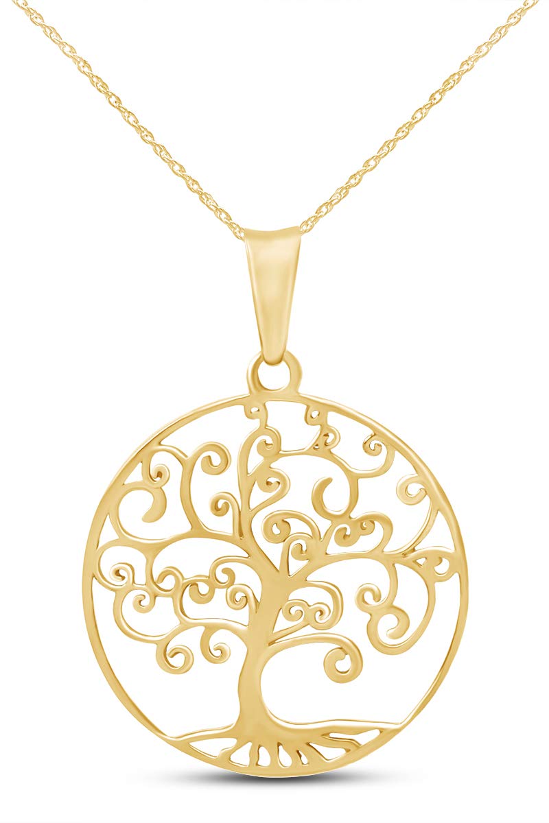 Jewel Zone US Tree of Life Filigree Pendant Necklace 14k Gold Over Sterling Silver