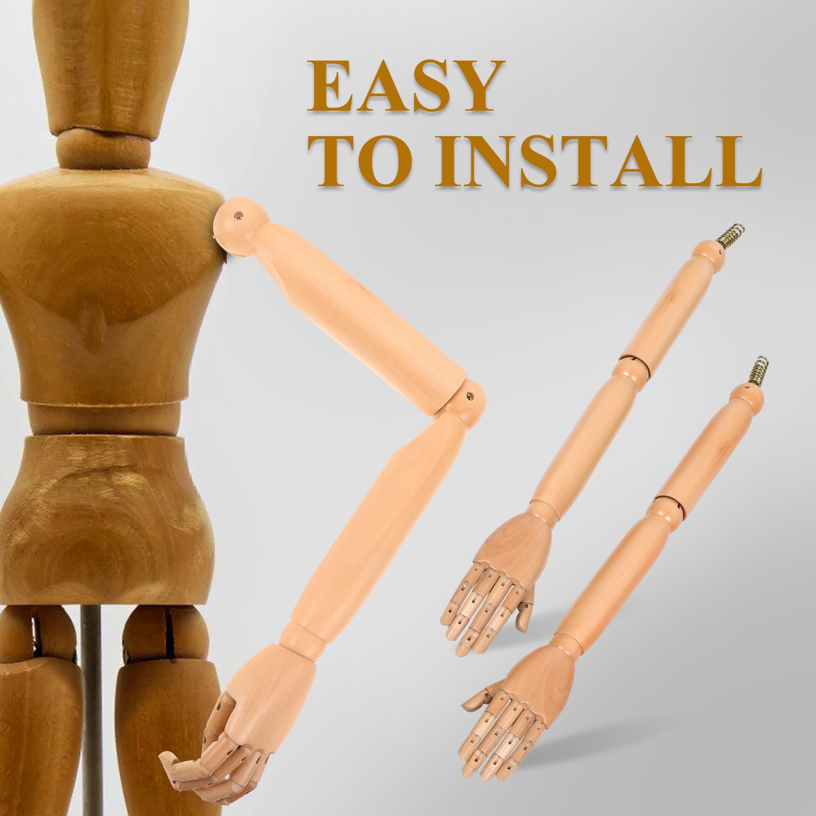 Healvian Bras de Mannequin en Bois Articulé avec Articulations Mobiles Modèle Réaliste Flexible en Bois Naturel Accessoire Polyvalent pour Marionnette Présentation Artistique et