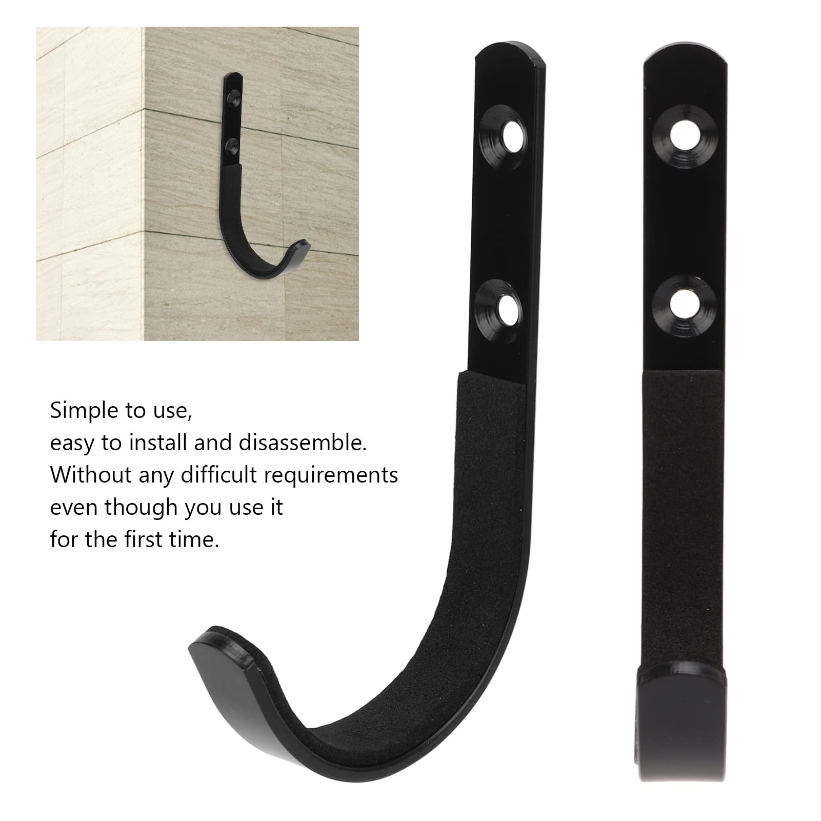 KIMISS Perchas de Montaje en la Pared, Colgadores de Estante Almacenamiento Acero Inoxidable 2 Piezas, Soportes Armas Pulidas Apagadas J Hook para Tiro con Caza Ry Black Ry