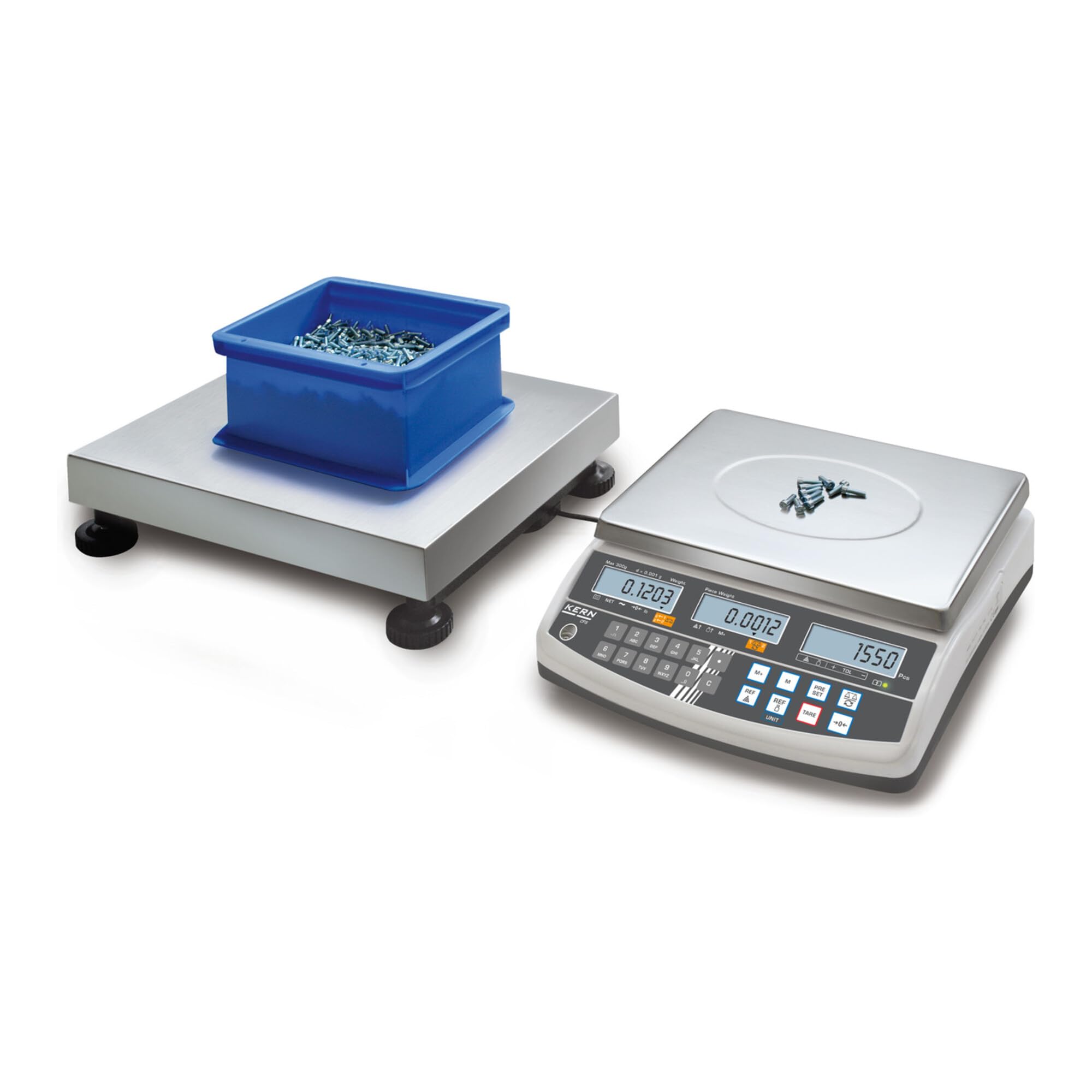 Kern CCS 30K0.01 - Sistema di conteggio, Portata del bilanciamento quantità: 30 kg, Lettura: 1 g, Peso del vassoio: 400x300x125 mm, Range della bilancia di riferimento: 3000 g, Lettura: 0,01 g