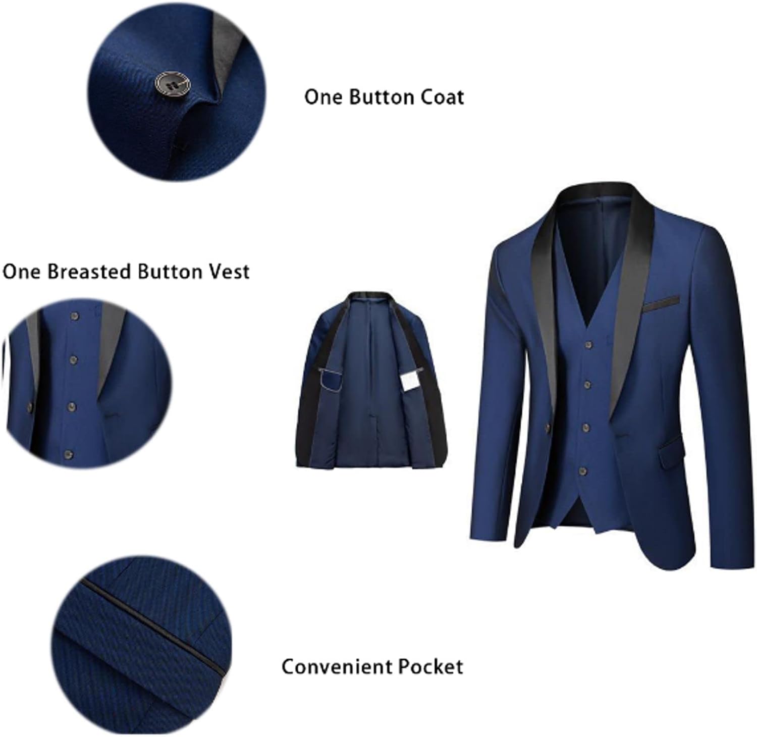 3 PCS Men's Suit Jackets One Button Mens Slim Fit Suit Men Suits for Business Wedding Party (Blazer+Vest+Pants)