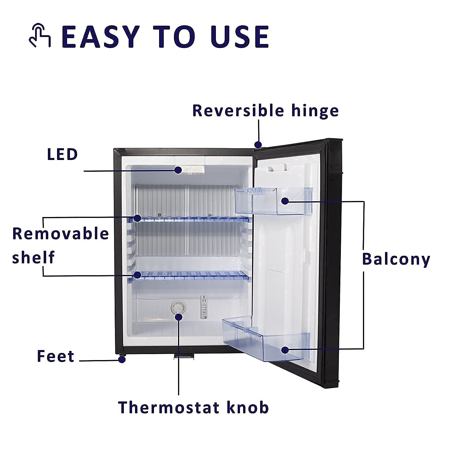 Techomey Mini Fridge With Lock 1.4 Cu.Ft, 12 Volt Refrigerator, Truck