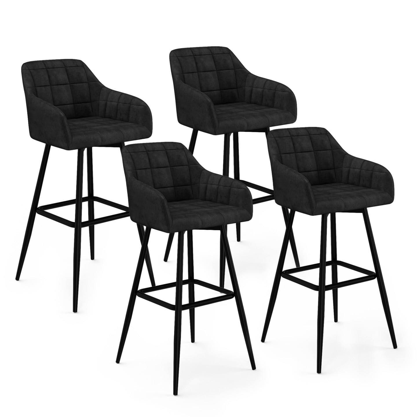 Tabouret de bar Mady velours noir accoudoirs lot de 4 chaises hautes confortables