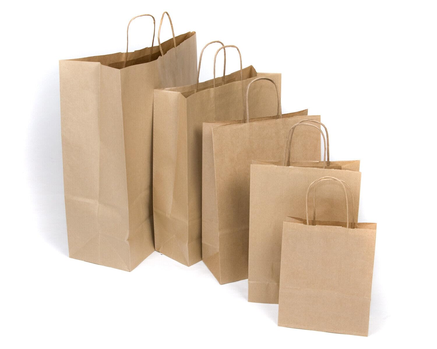 Carrier Bags - Twist Handle Brown Paper - 7" x 3.5" x 8.5" / 18cm x 9cm x 21cm - Pack of 50