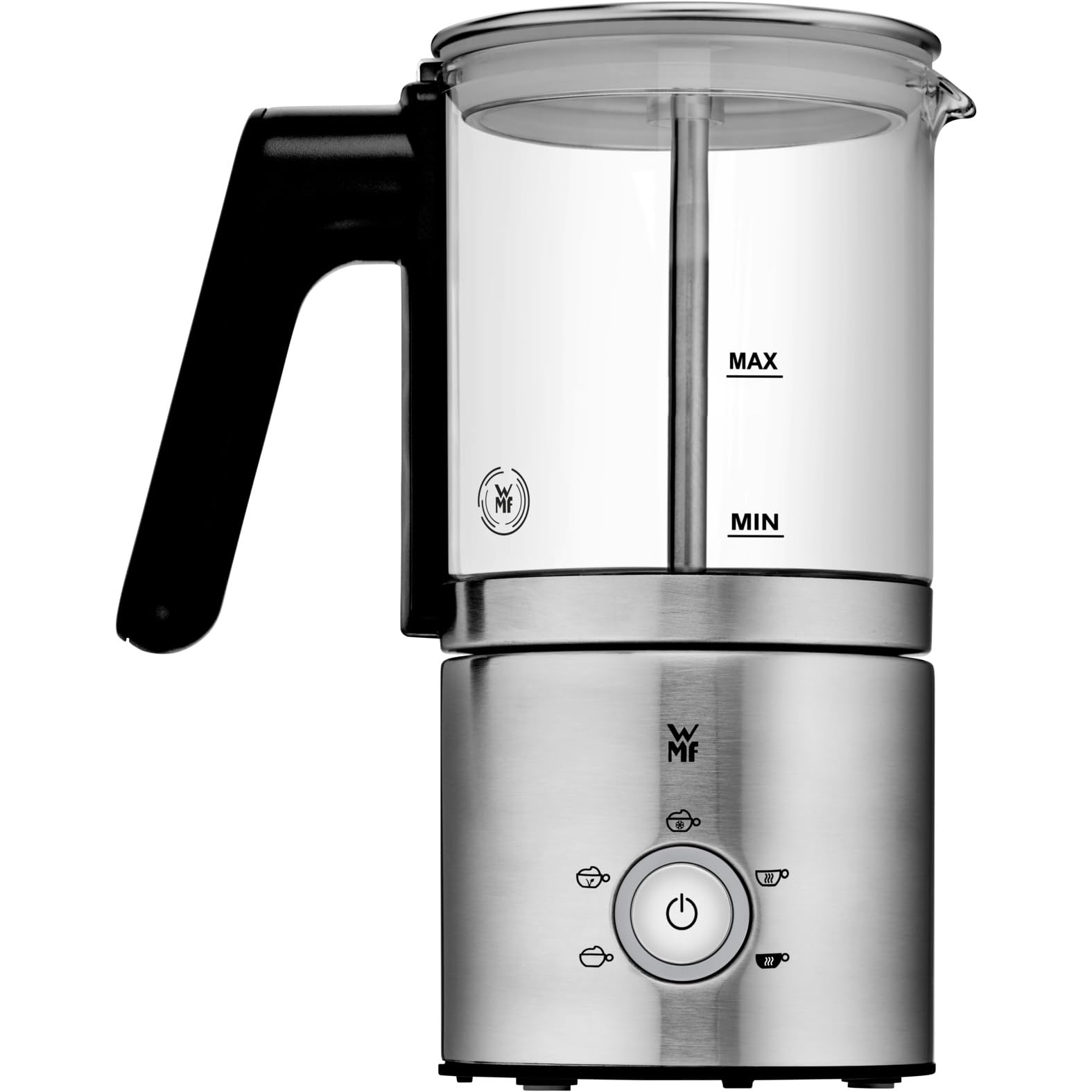 WMF Lono - Espumador de leche de cristal eléctrico, 150-250 ml, 650 W, batidora de frape, pantalla táctil, para espuma de leche caliente y fría, leche caliente, calentador de leche, cacao, chocolate