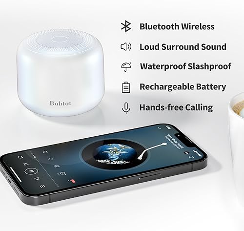 Miniatura 2 de Bobtot Altavoces Bluetooth portátiles con correa fácil de transportar, mini altavoz inalámbrico IPX5 impermeable con sonido estéreo fuerte, 20 horas