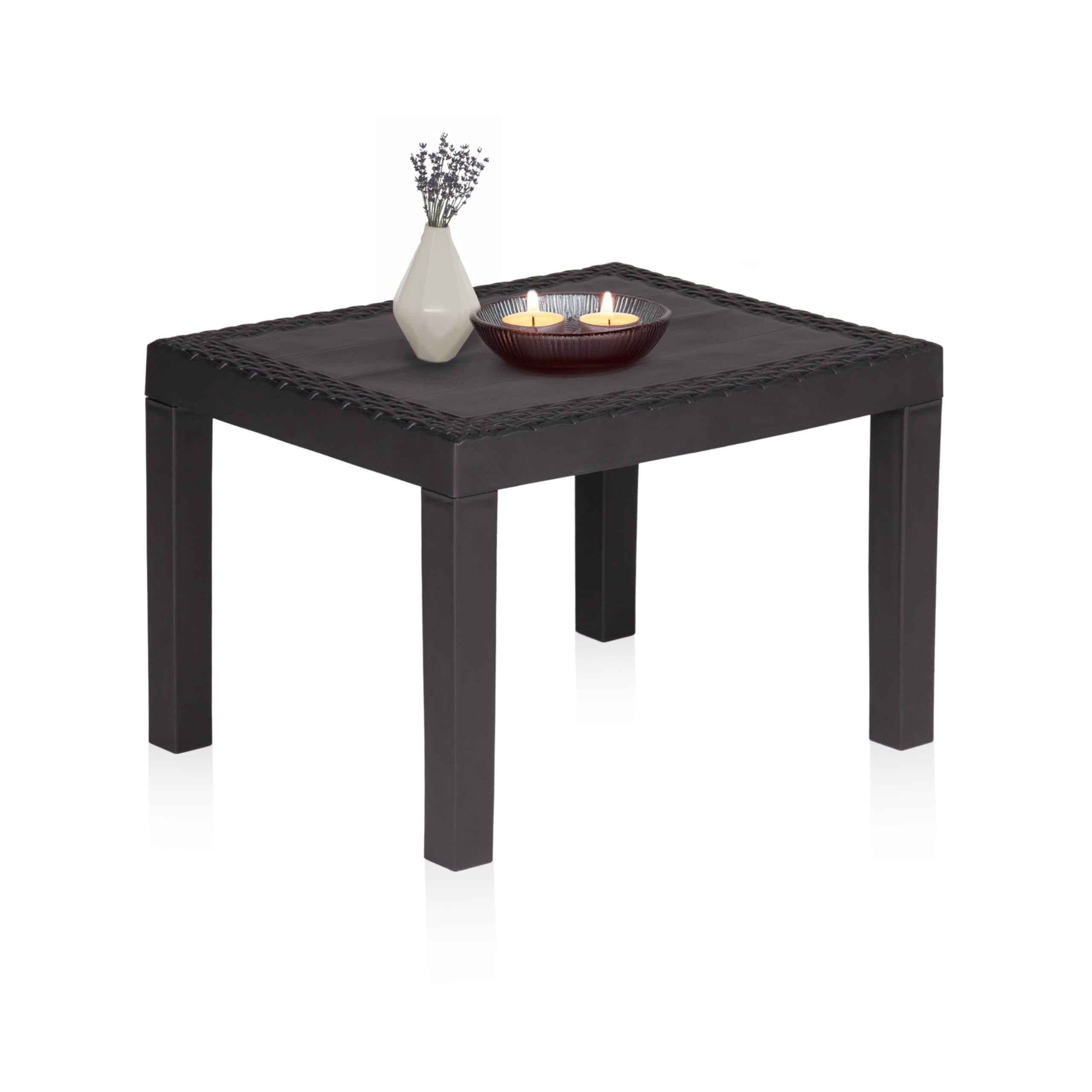 duehome | Mesa de Centro Exterior, Mesa Polipropileno, Mesa Auxiliar Outdoor, Modelo Nua, Acabado en Antracita, Medidas: 59 cm (Largo) x 46 cm (Ancho) x 40 cm (Alto)