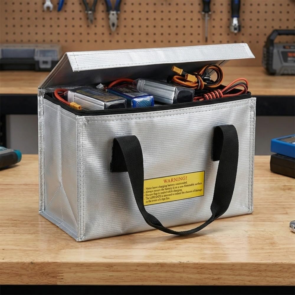 Explosion-Proof Bag for Lithium – Airtight Safety Pouch Power Banks Storage, Portable Hazardous Items Container Travel Workplace Use(Silver)