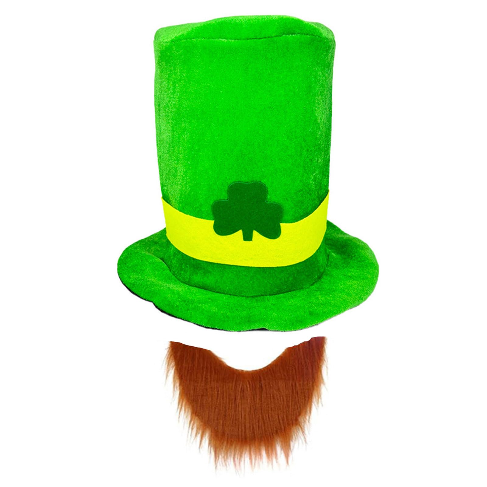 Buxuaaaa Multipurpose Cultural Celebration Patricking Day Green Tops Hat and Beard Ensembles Daily Use Party Supplies Decoration Beard Hat