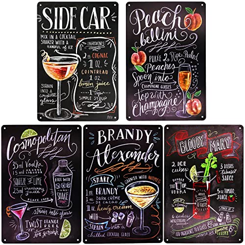 TIE-DailyNec 5PCS Cocktail Tin Sign Plaque Murale Vintage Boisson Menu Recette Tin Peinture Métal...