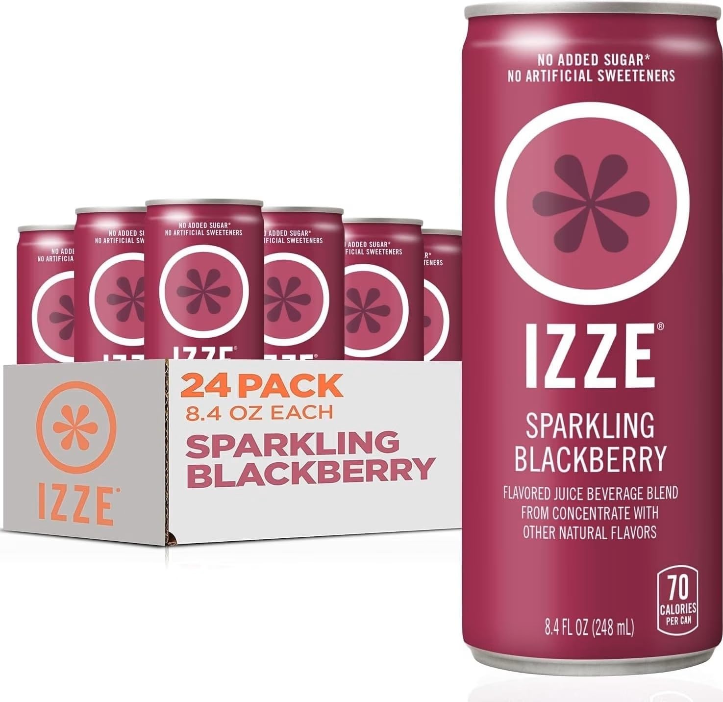 IZZE Sparkling Juice Beverage Blend, Blackberry, No Sugar Added, 8.4 FL OZ, 24 Cans Blackberry 8.4 Fl Oz (Pack of 24)