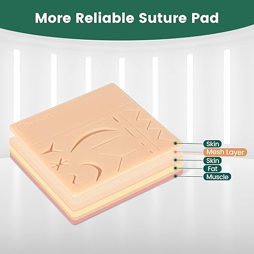 Miniatura 2 de Ultrassist Kit de sutura para estudiantes de medicina y veterinaria, almohadilla de sutura de 3 capas con incisiones precortadas, incluye