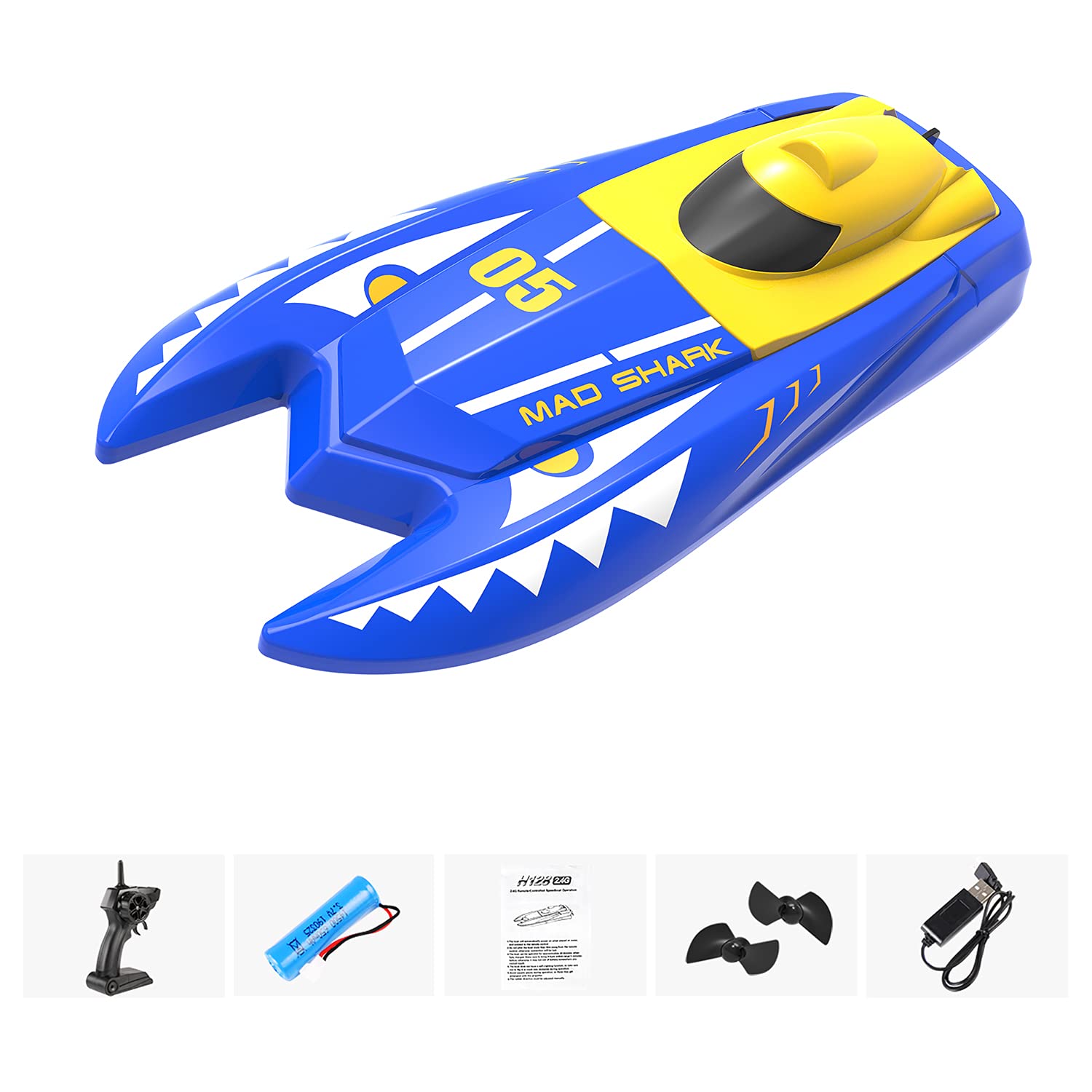 Mezone RC Boat 2.4Ghz 20KM/H High Speed 1:47 RC Speedboat 4 Channels Remote Control Electric Racing Boat for Pools & Lakes