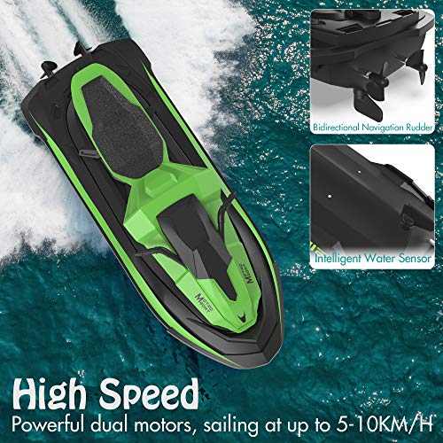 Remote Control Boat, 1:14 Scale 2.4Ghz High Speed RC Racing Boats for Pools and Lakes, Dual Motor, Low Battery Alarm, Speed Switch, Watercraft Toy for 14+ Kids, Green - Thumbnail 3