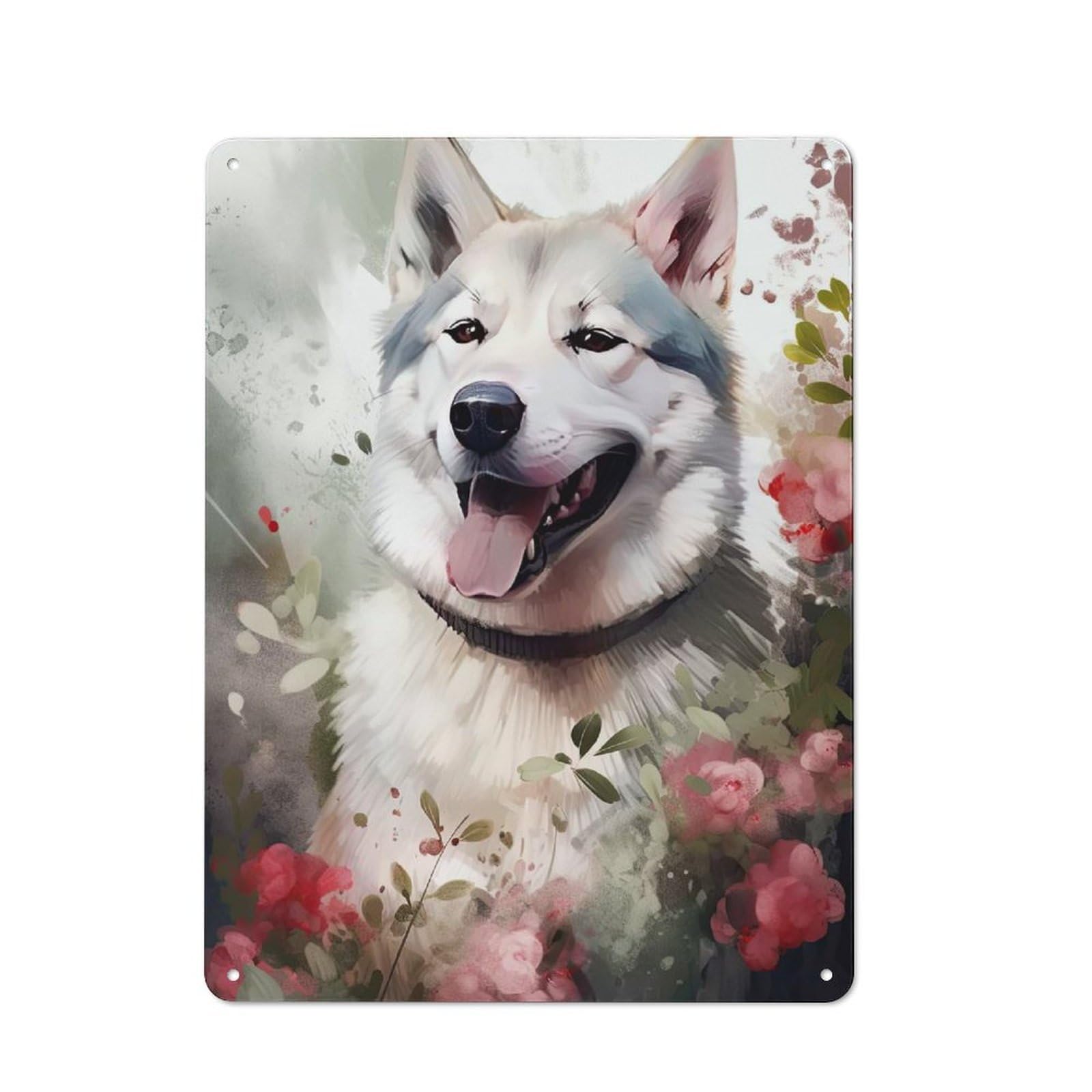 Junmoney Style-16 40X30cm Rustic Tin Sign With Husky Dog Watercolor For Dining Room Or Kitchen, A Decorative Metal Sign For Kitchens And Dining Spaces