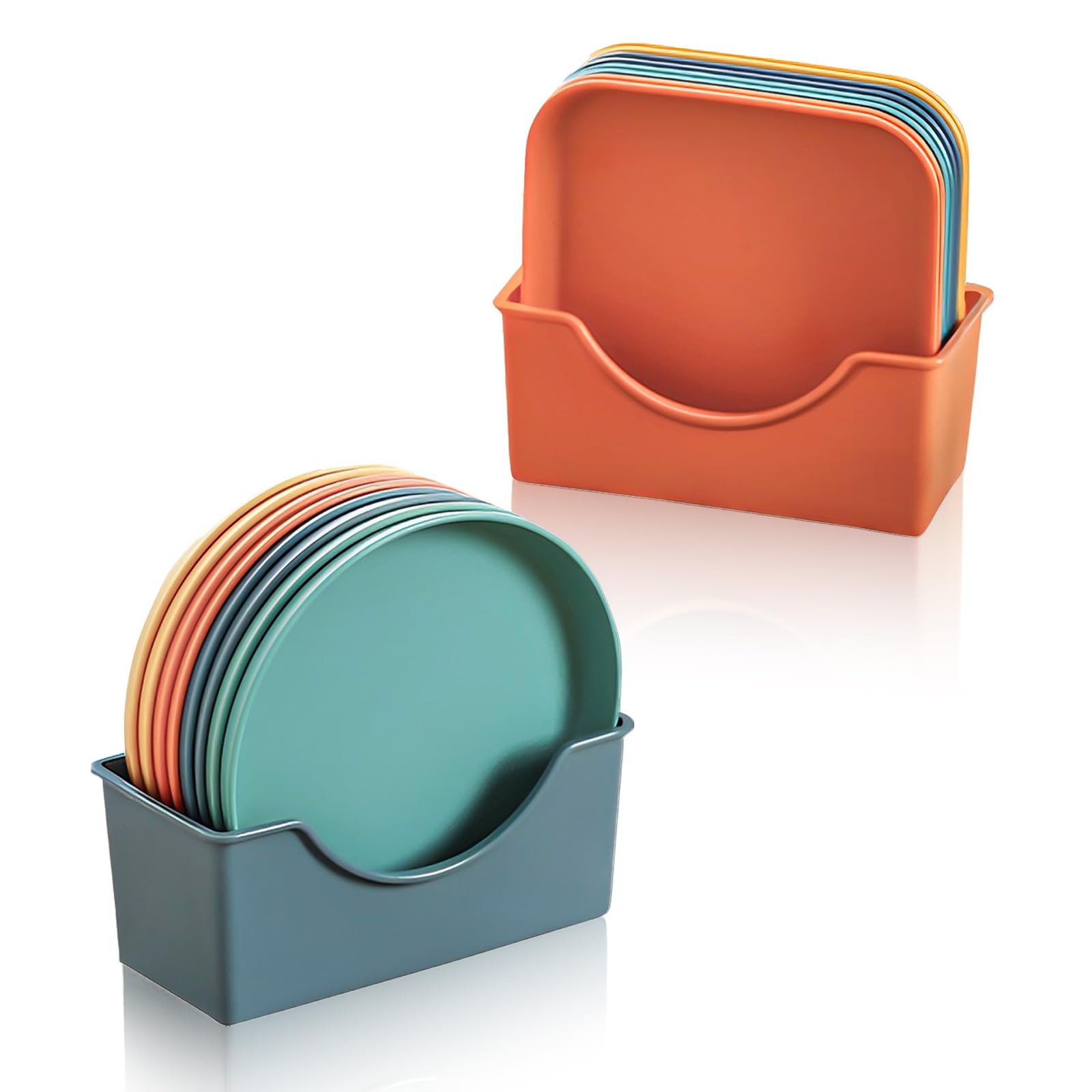 16 Pz Piatti Plastica Rigida Lavabili, Piatti Campeggio 5.7 Inch con Porta Piatti, Piatto Dieta Porzioni Adulti/Bambini, Infrangibile Piatti di Plastica per Pizza,Pasta,Torte,Insalata,Picnic