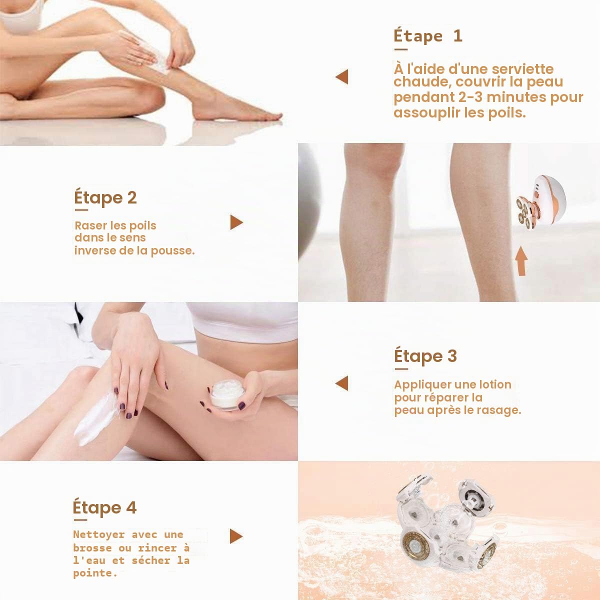 Rasoir Électrique Femme - Imperméable Indolore Bikini Tondeuse Épilation pour Jambe Visage Corps Lèvres Bras Aisselles Aisselle (Or-Blanc)