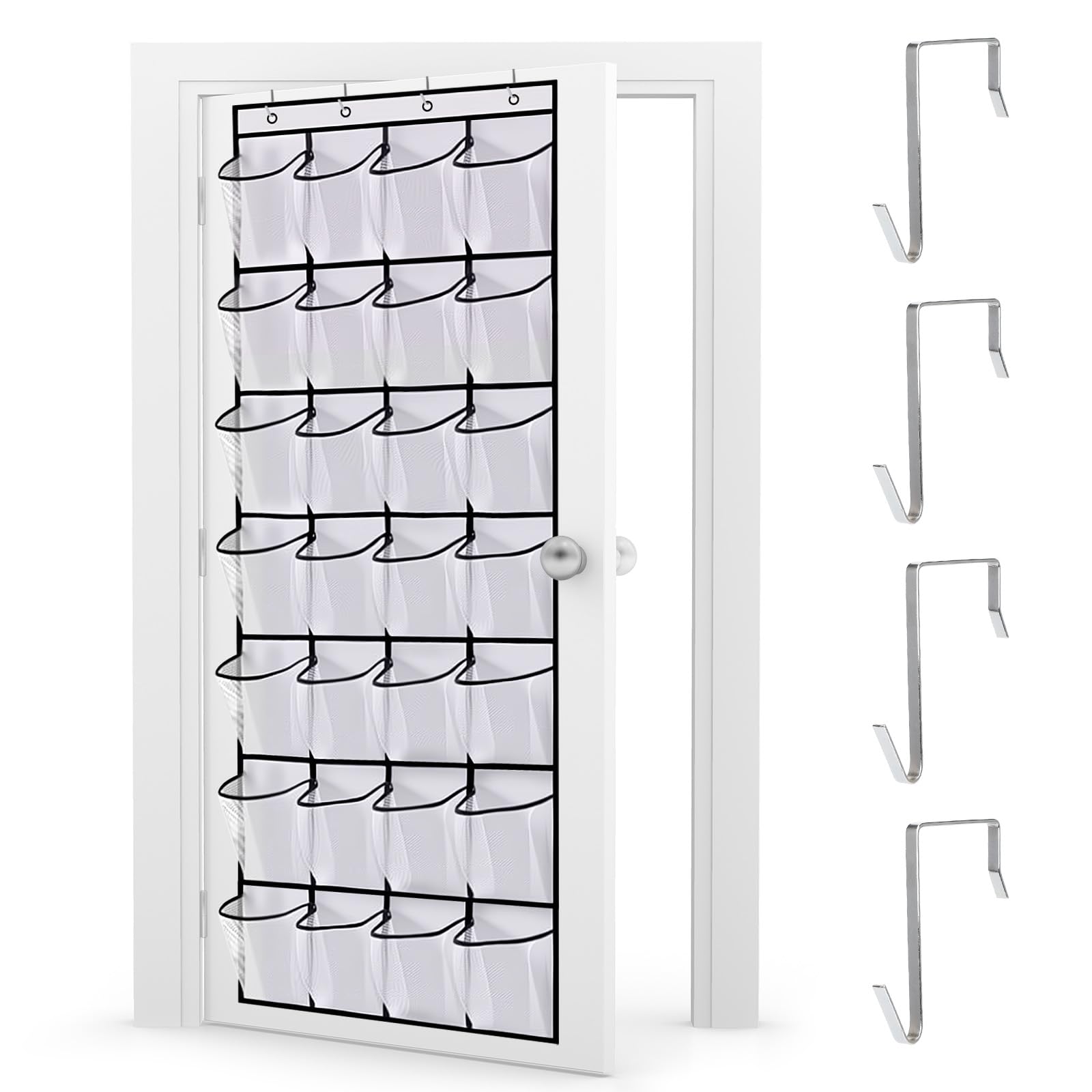 Over Door Hanging Shoe Storage, 28 Mesh and 4 Hooks, for Space Saving