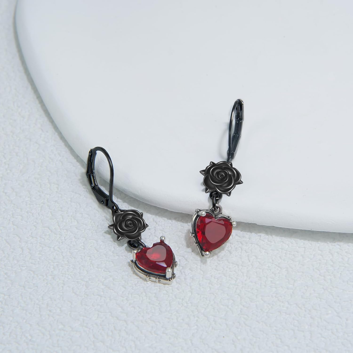 Gothic Earrings for Women Black Rose Flower/Bat/Skeleton Hand/Black Cross/Snake/Raven/Tulip Leverback Christmas Halloween Earrings for Women - Image 4