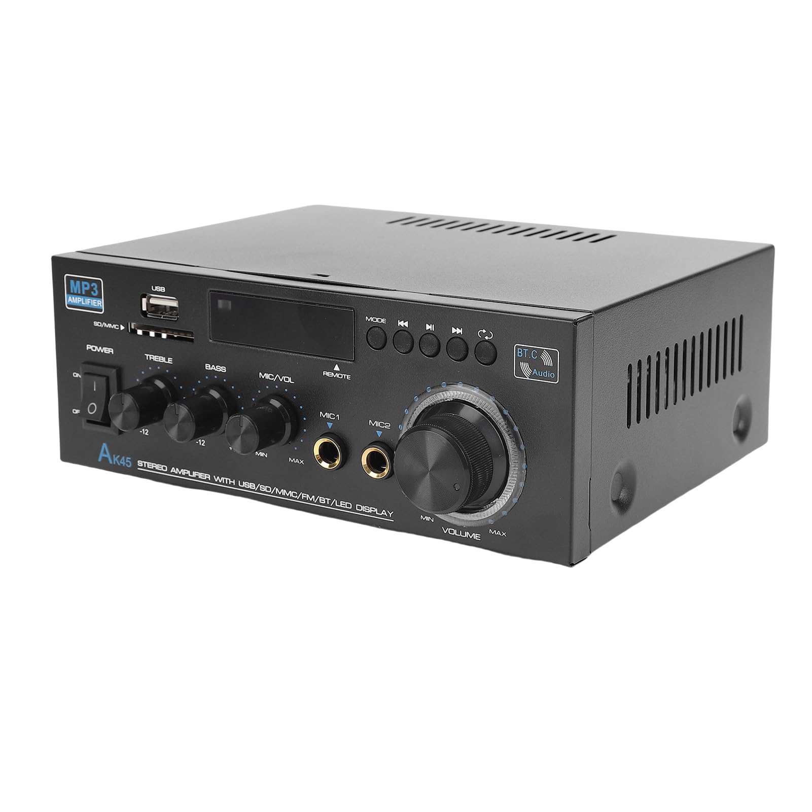 Amplificatore Stereo Audio 2.0, Ricevitore da 400W di Picco | Amplificatore Bluetooth con USB, scheda di memoria, AUX, ingresso microfono, per sistema di altoparlanti Home Theater