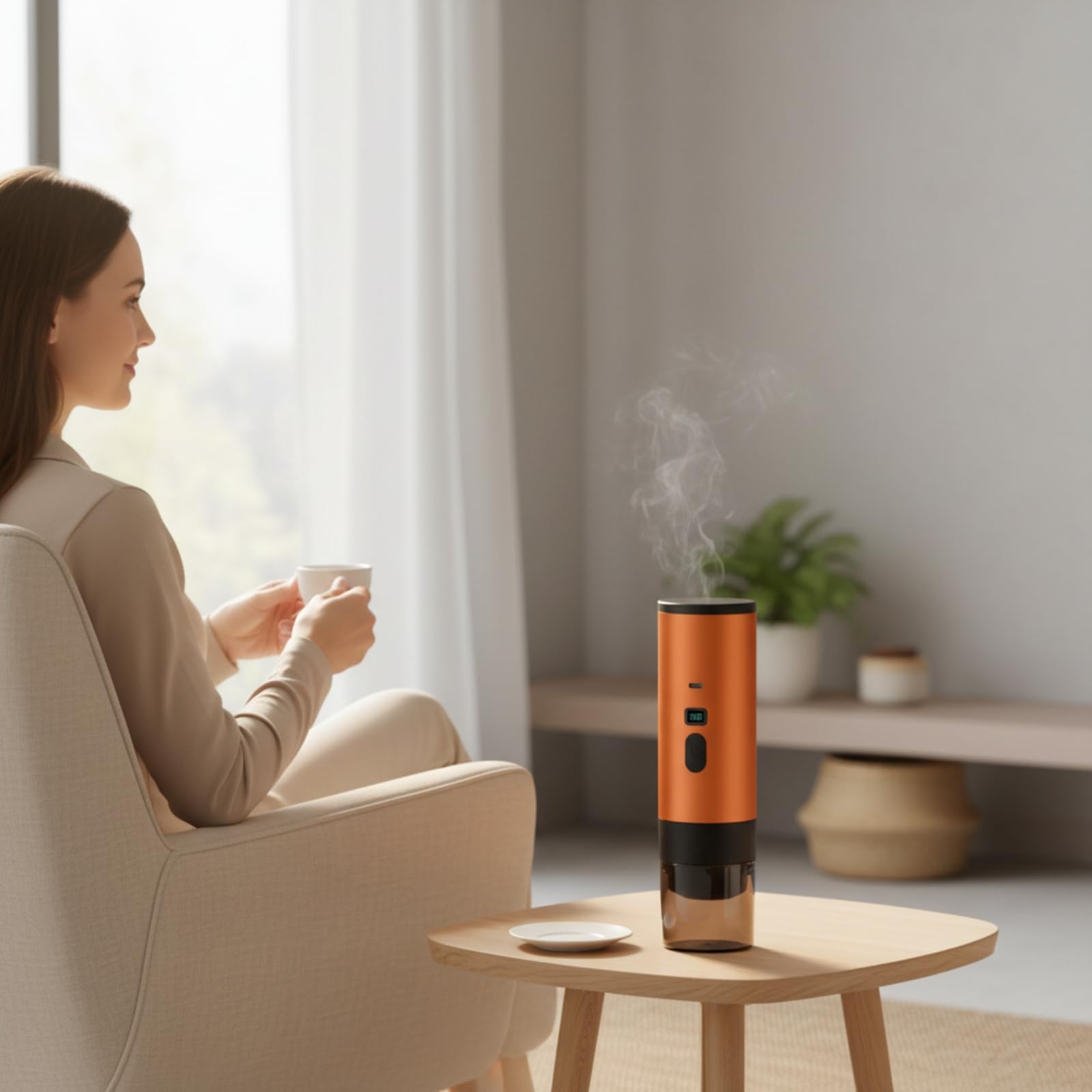 Portátil Compacta Máquina Portátil Doble Función con Café Molido para Campistas, Camping, Gris Plateado