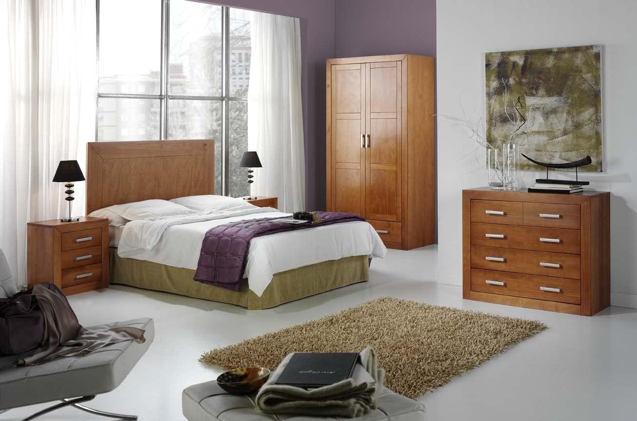 Cómoda Dormitorio con Cajones – Madera de Pino Macizo, Serie Kalpe Acabado Cerezo, Cajonera Auxiliar Robusta para Dormitorio 80x95x40 cm