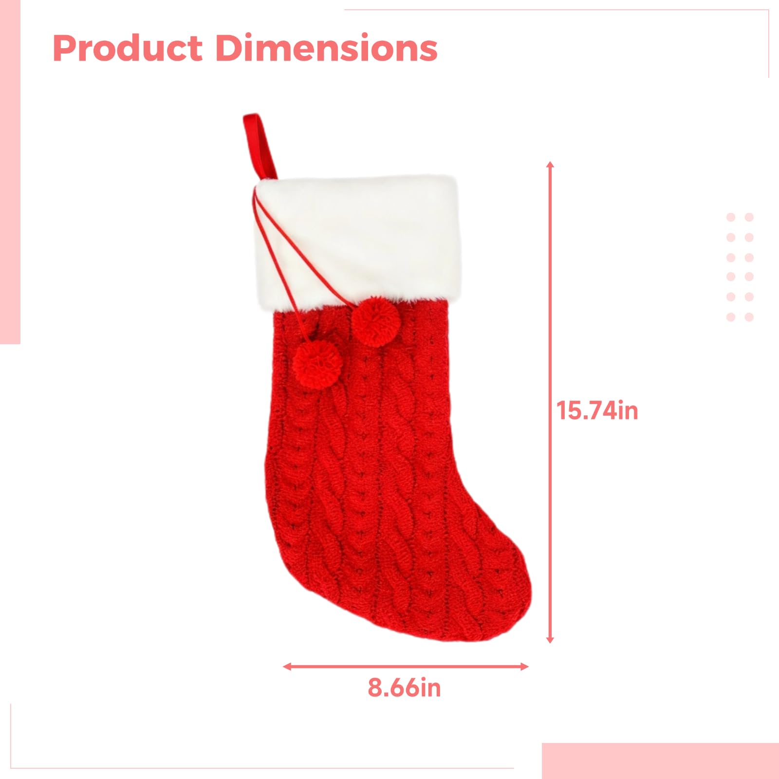 3 calze natalizie, 22,1 x 39,9 cm, grandi calze natalizie a maglia per la famiglia, decorazioni festive con pompon e anello per appendere camino, albero di Natale, casa e decorazioni per feste