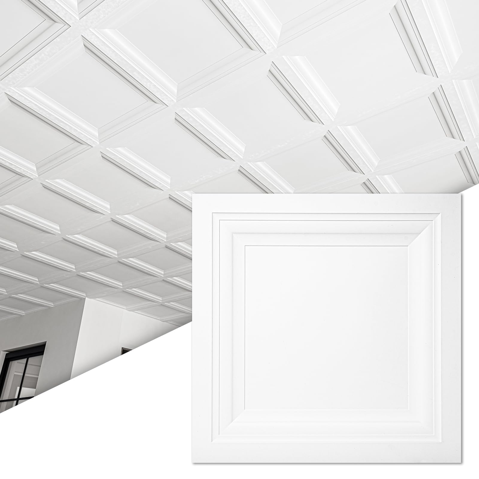 Art3d 36-Pack Square Drop Ceiling Tile 2ft x 2ft in White, PVC Ceiling Panel 24 x 24in. - Covers 144 Sq.,ft., Multi-Pack, Compatible with 15/16" Drop Ceiling Grid System