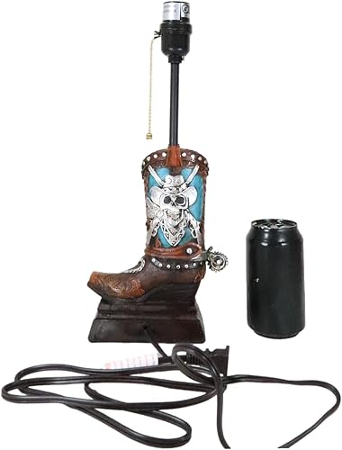 Miniatura 7 de Ebros Gift Cuero sintético rústico occidental Country Wild West Skull con pistolas de doble cruzado, bota vaquera y lámpara de mesa de escritorio
