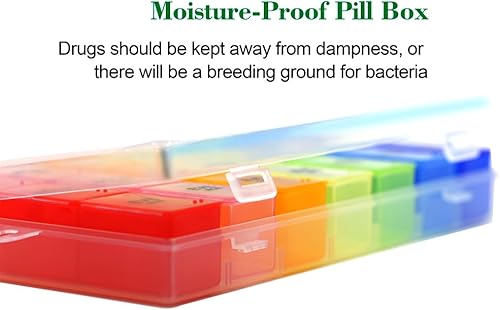 Miniatura 6 de Inspirations Caja organizadora de pastillas con tapas a presión, 7 días AMPM  Compartimentos más grandes para pastillas más grandes