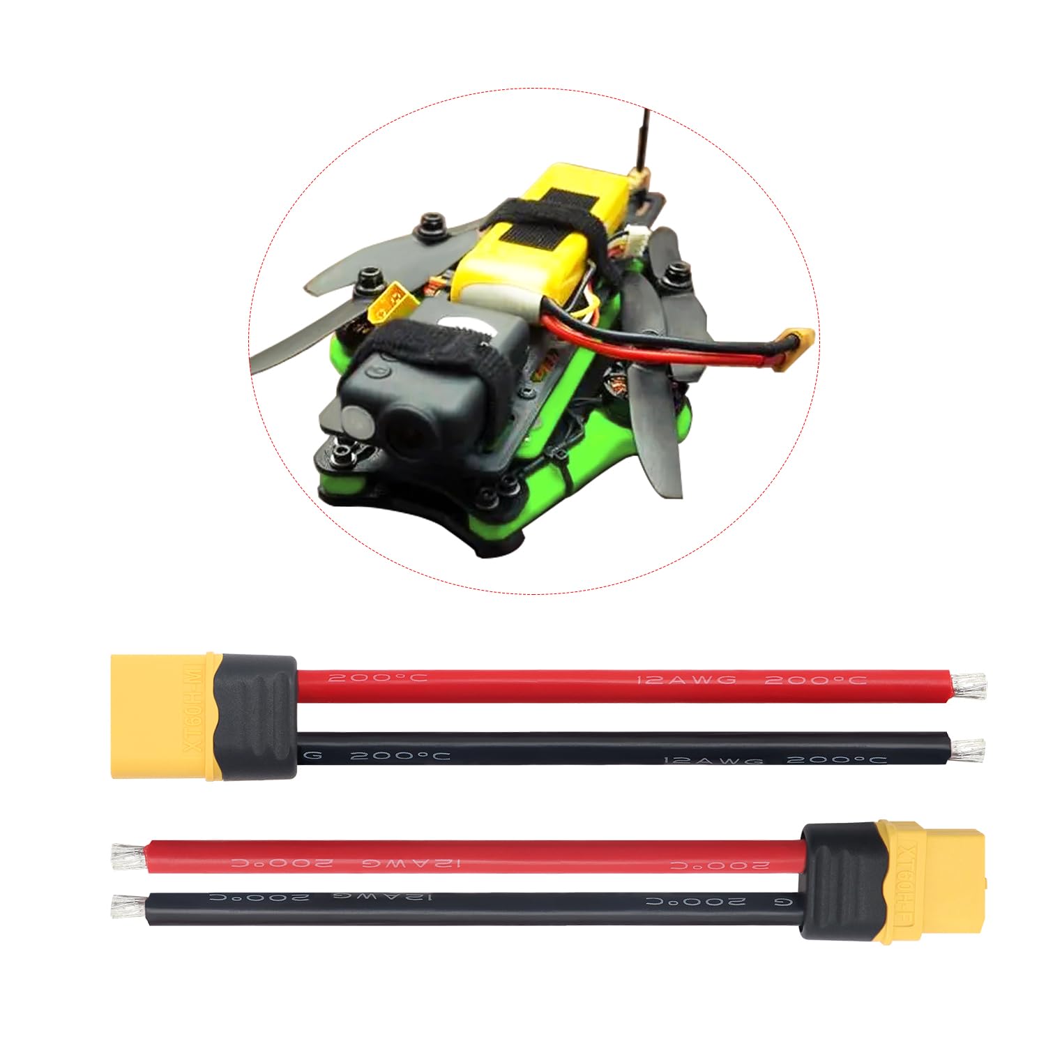 Lot De 12 Connecteurs XT60H Mâle/Femelle – Fil Silicone 14AWG 10 Cm Avec Gaine – Pour Batteries RC Lipo, FPV, Drone