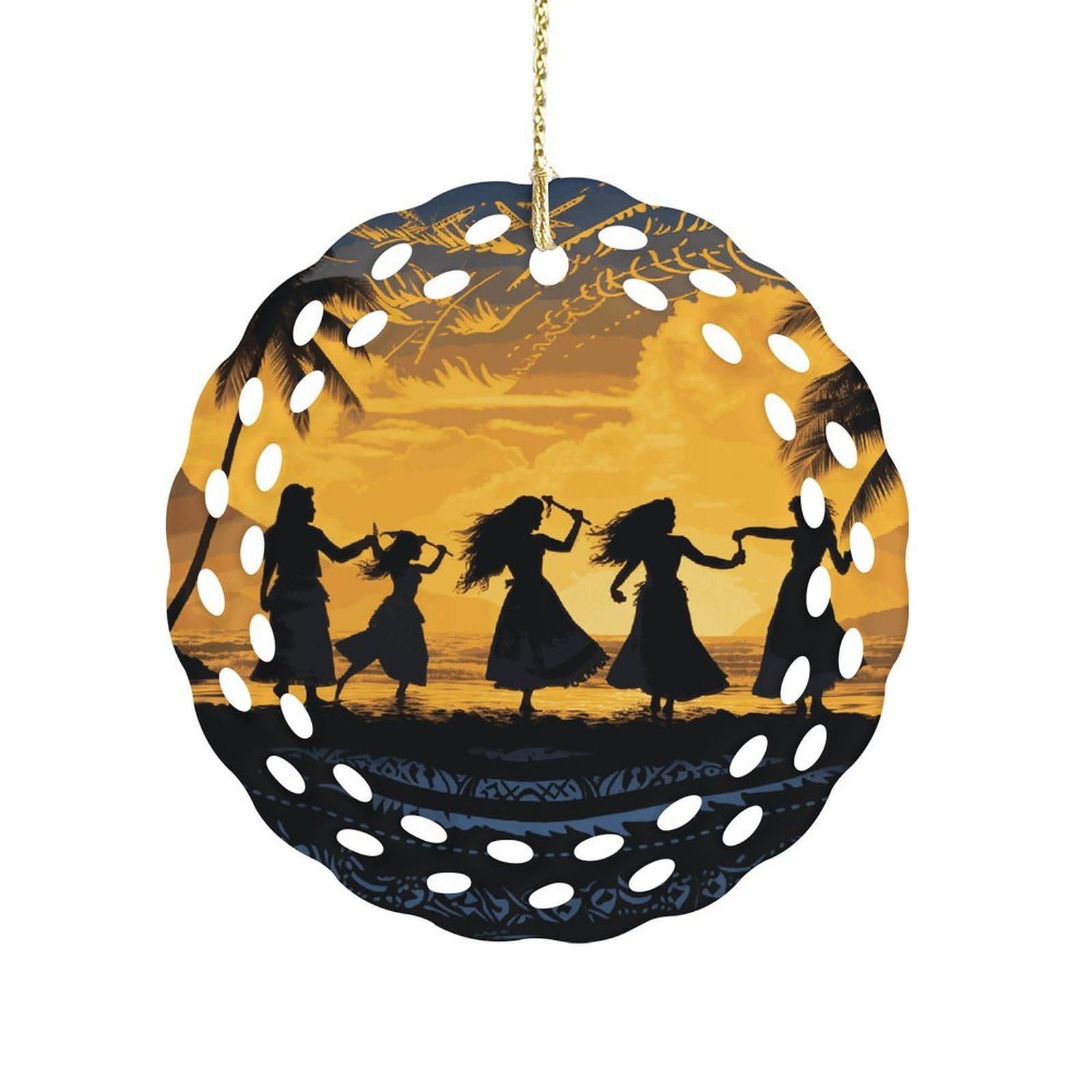Fodpand Women's Style Five Silhouettes Of Hawaiian Dance Ceramic Ornament For Home Decor 3.2" Round Tree Decoration Christmas Ornaments For Men Double-Sided Design