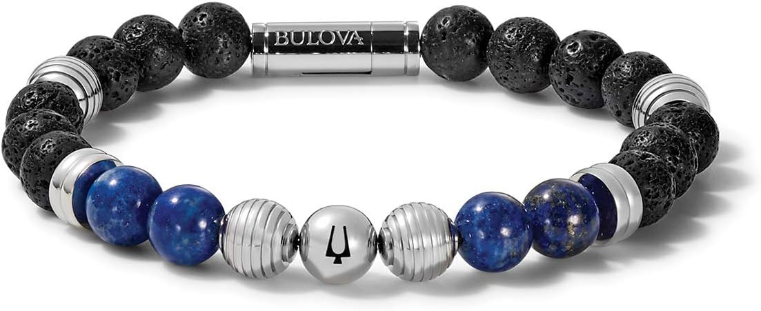 Bulova Jewelry Pulsera clásica de cuentas para hombre con cierre cilíndrico