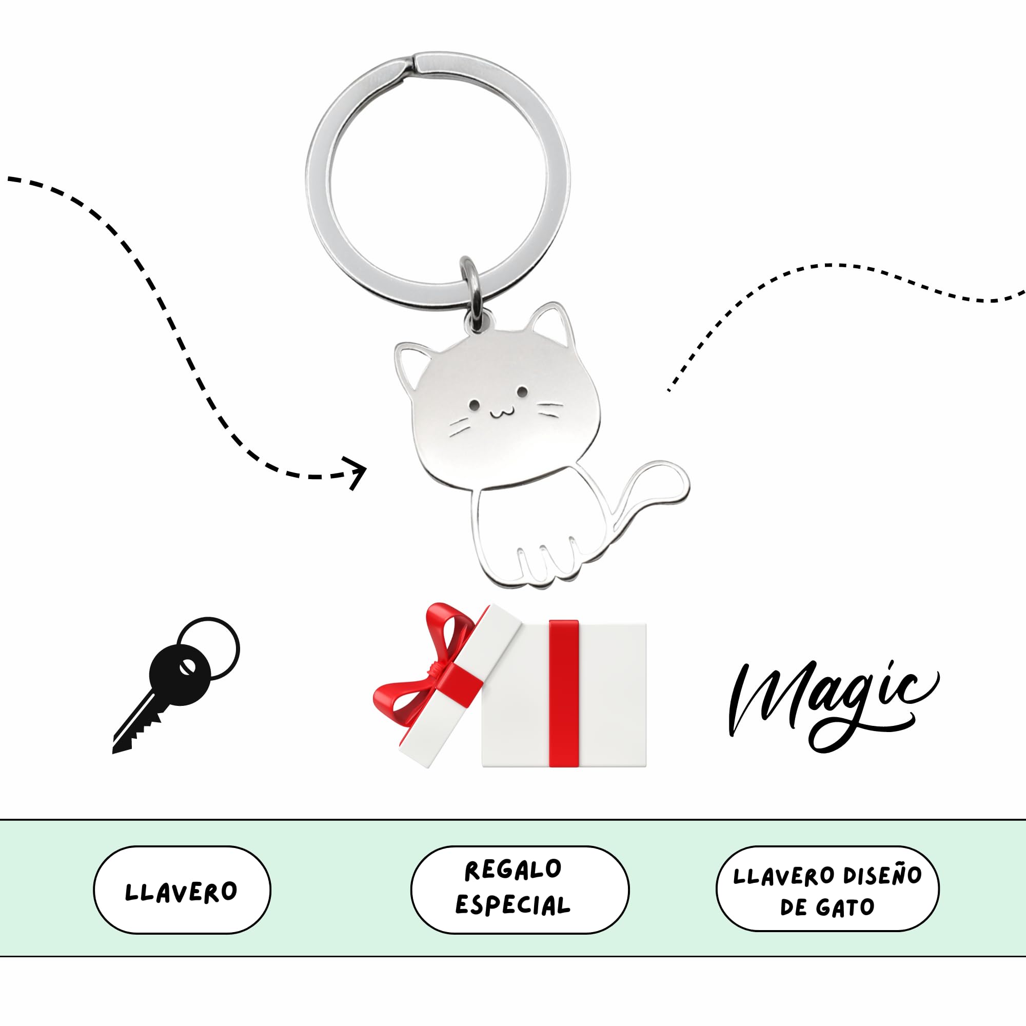 Llavero metálico gato 3 cm Acabado brillante