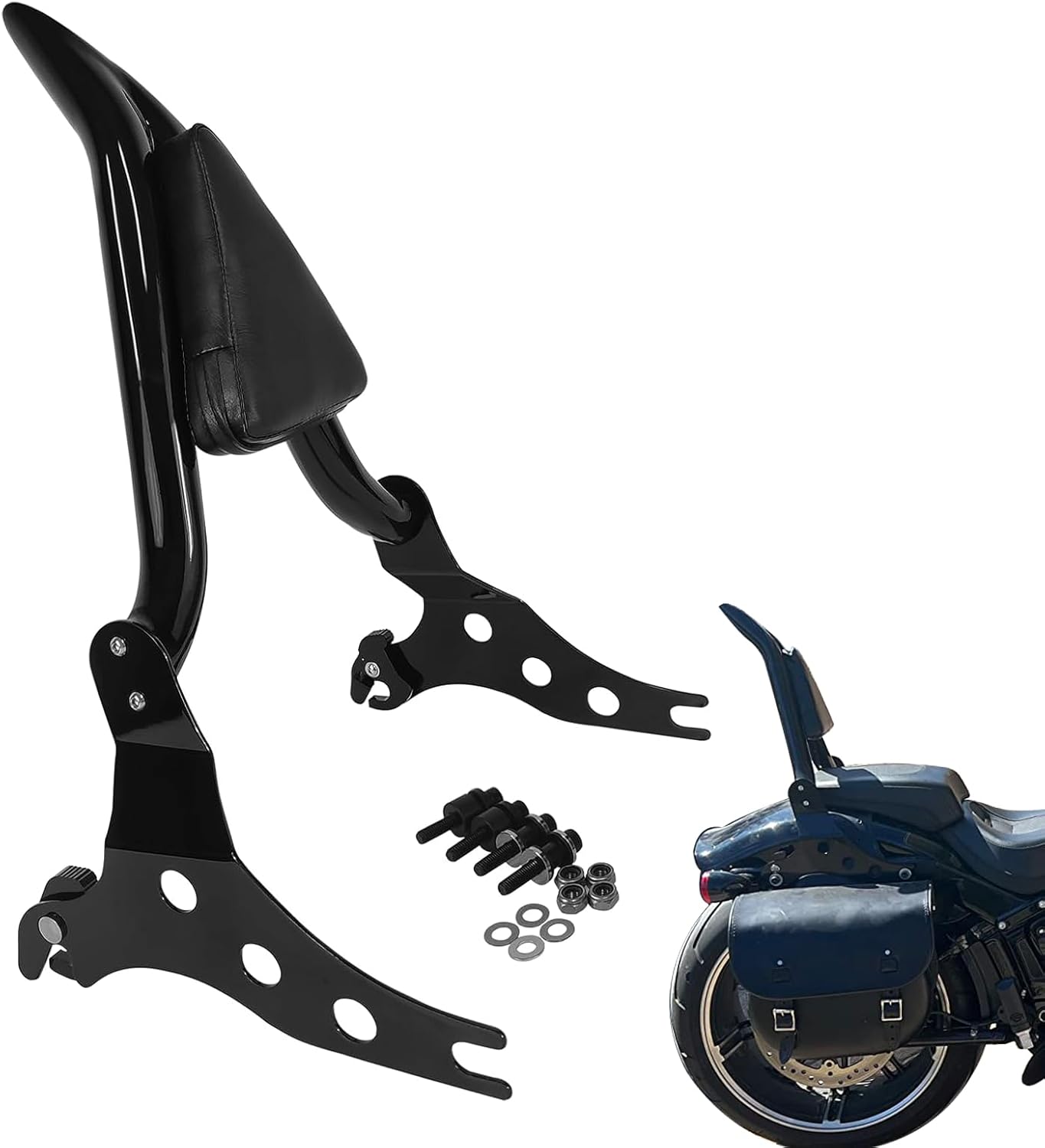 Detachable FLFB FXBR Backrest Sissy Bar Passenger Back Rest Pad w/Docking Hardware Fit for Harley Softail Fat Boy 2018-2024, Breakout 2013-2023 (22" Height, Gloss Black)