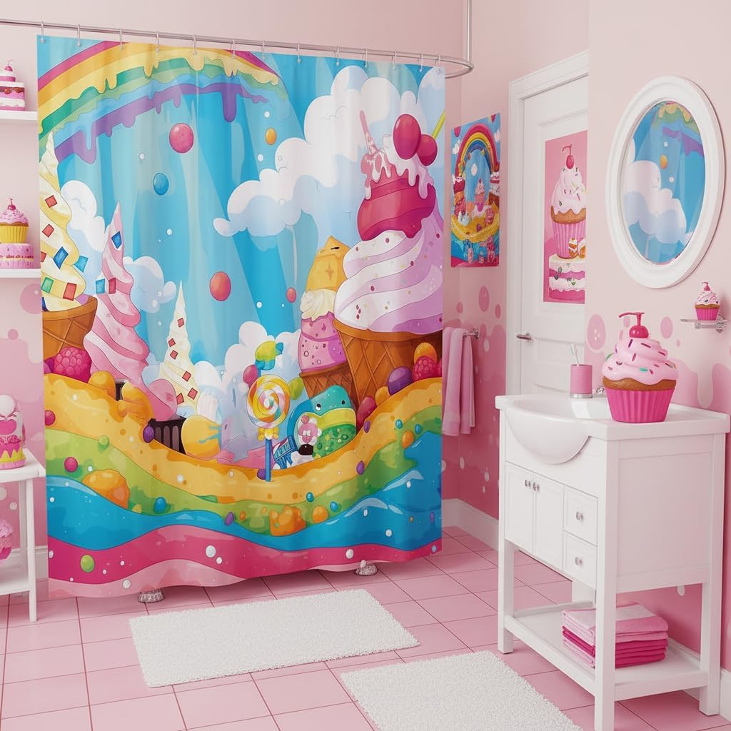 Castle Fairy Surfboard Shower Curtain Tropical Coconut Tree Bathroom Curtain Hawaiian Ocean Beach Barn Door Waterproof Curtain for Kids Adult Room Decor Sea Surfing Sports Bath Curtain