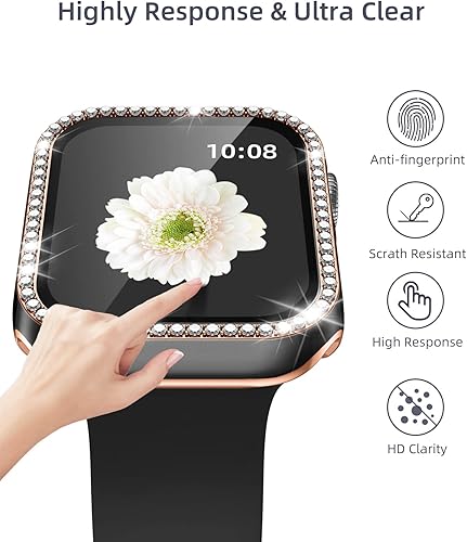Miniatura 4 de Funda para Apple Watch de 1.57 pulgadas con protector de pantalla de vidrio templado para iWatch Series 654SE, funda protectora de diamantes de
