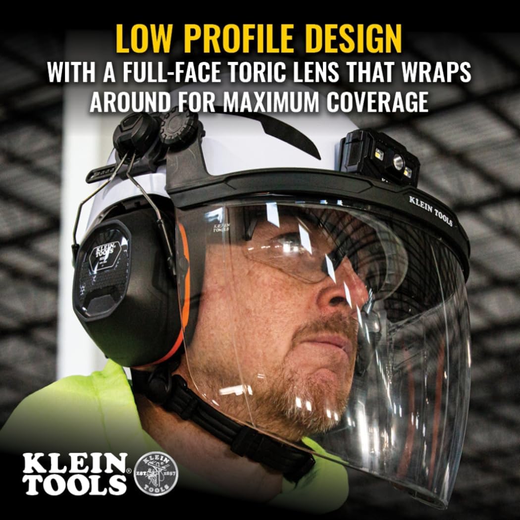 Klein Tools Face Shield for Safety Helmet and Cap-Style Hard Hats, Impact Rated, Anti-Fog, Low-Profile Design for Grinding - Image 4