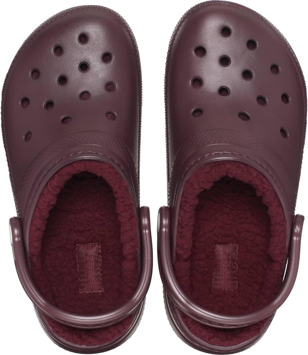 Crocs Unisex Classic Lined Clog | Fuzzy Slippers, Dark Cherry, 13 US Men