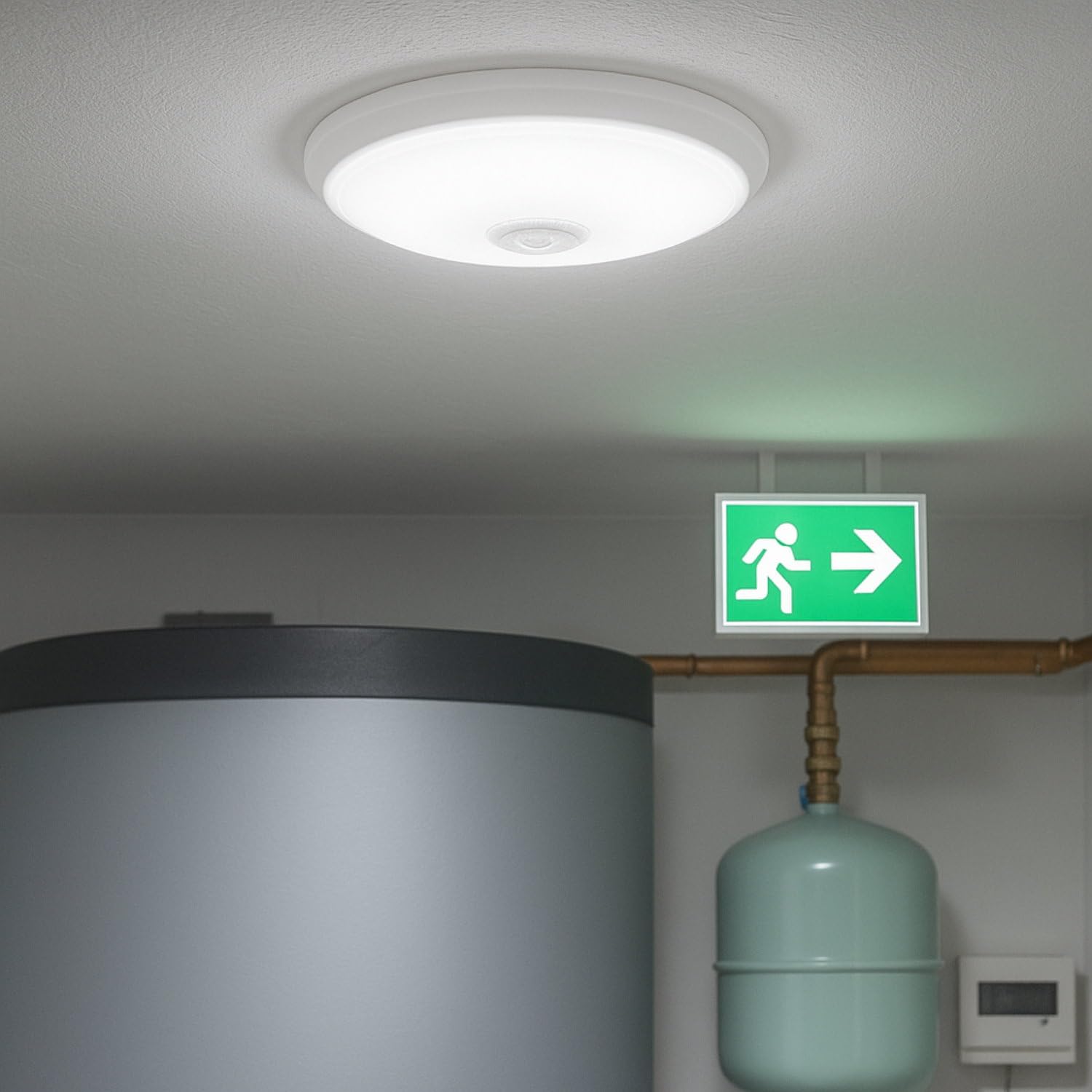 HAVA Plafoniera LED 12W, rilevatore di movimento, funzione emergenza a batteria, bianco diurno 4000K