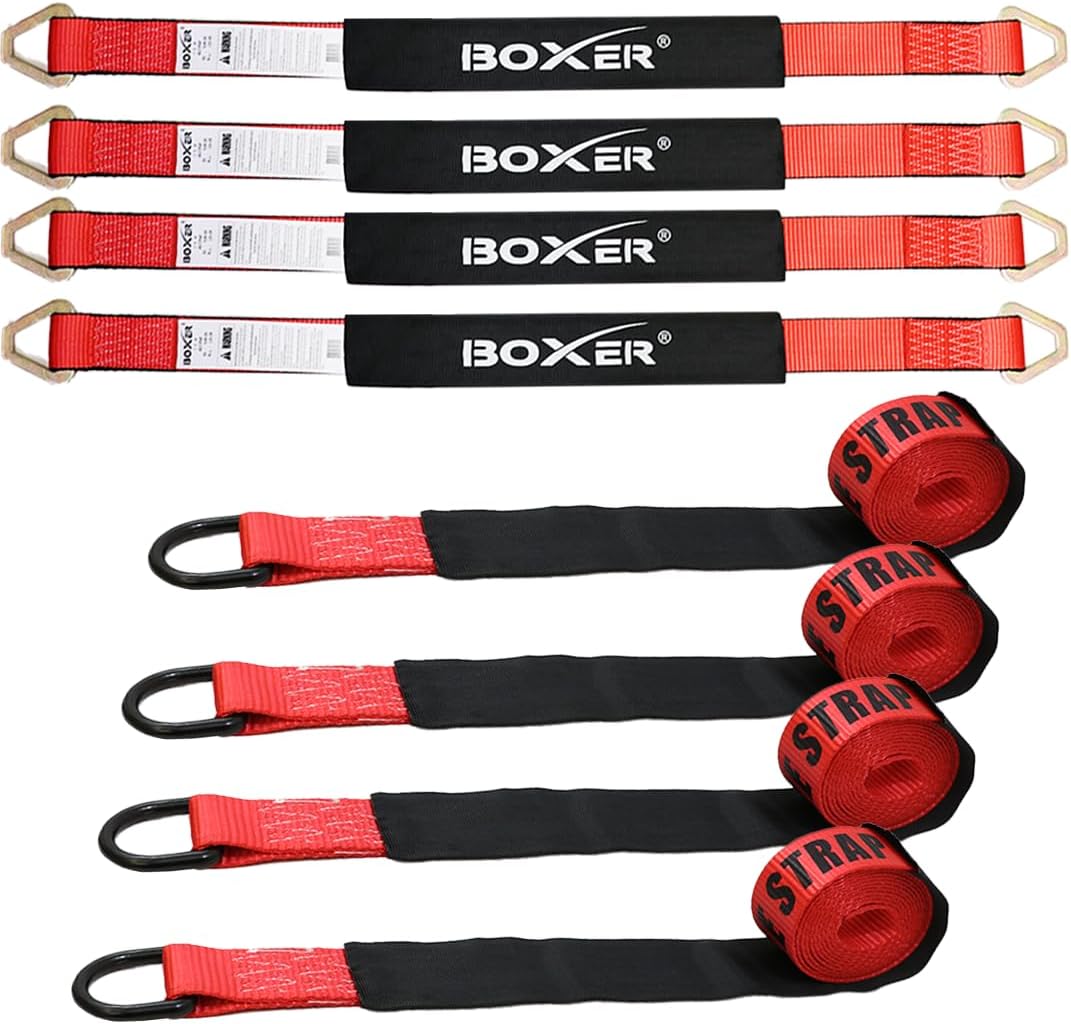 Boxer Pro 2 in x 10 FT Red Lasso Tow Strap with Forged D Ring – Protective Sleeve – Car Tie Down, Auto Hauler, Auto Transport – 10,000lbs - 10 Pack