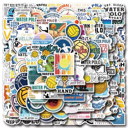 122pcs Water Polo Stickers Sport Ball Vinyl Waterproof Sticker Athlete Mascot Aqua Splash Decals for Laptop Water Bottle Helmet Scrapbook Refrigerator Gifts for Adults Teens Students