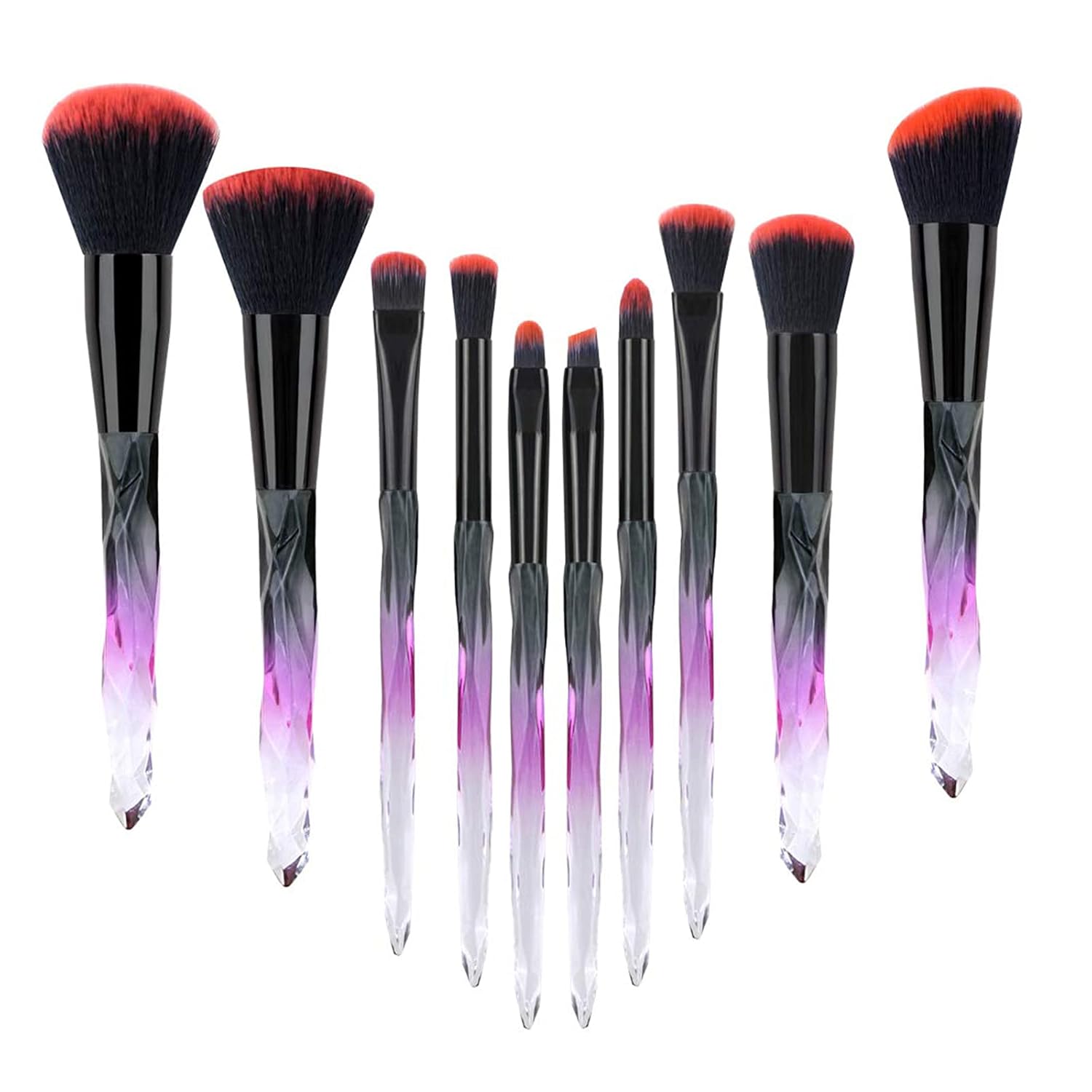 10pcs Makeup Brush Set - Cosmetic Foundation Brush For Liquid Makeup Contour Eyeshadow Blush Brush Black Red Acrylic Handl...