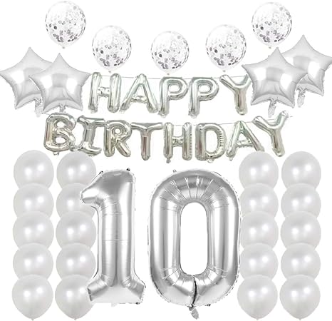 Amazon Co Jp 10歳の誕生日デコレーション パーティー用品 10歳の誕生日バルーン シルバー 数字10のマイラーバルーン ラテックス バルーン デコレーション 女の子への素敵な10歳の誕生日ギフト 写真小道具 おもちゃ