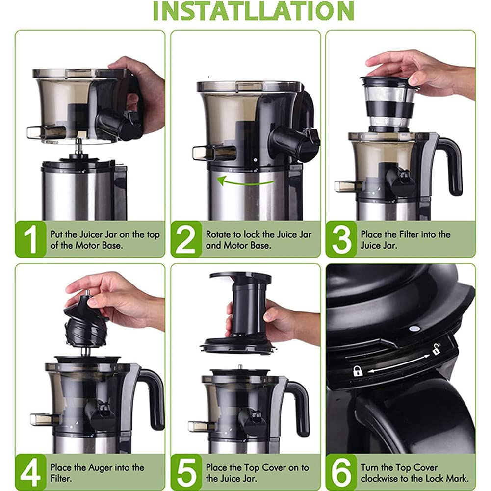 Licuadora de prensado en frío - 200 W, Acero Inoxidable, Baja Velocidad, máquina para extraer Jugo de Frutas, Verduras, sorbetes y Helados - Libre de BPA, Alto Rendimiento de Jugo